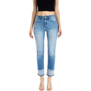 KanCan Lana High Waist Cuffed Straight Leg Distressed Jeans Size 7/27
